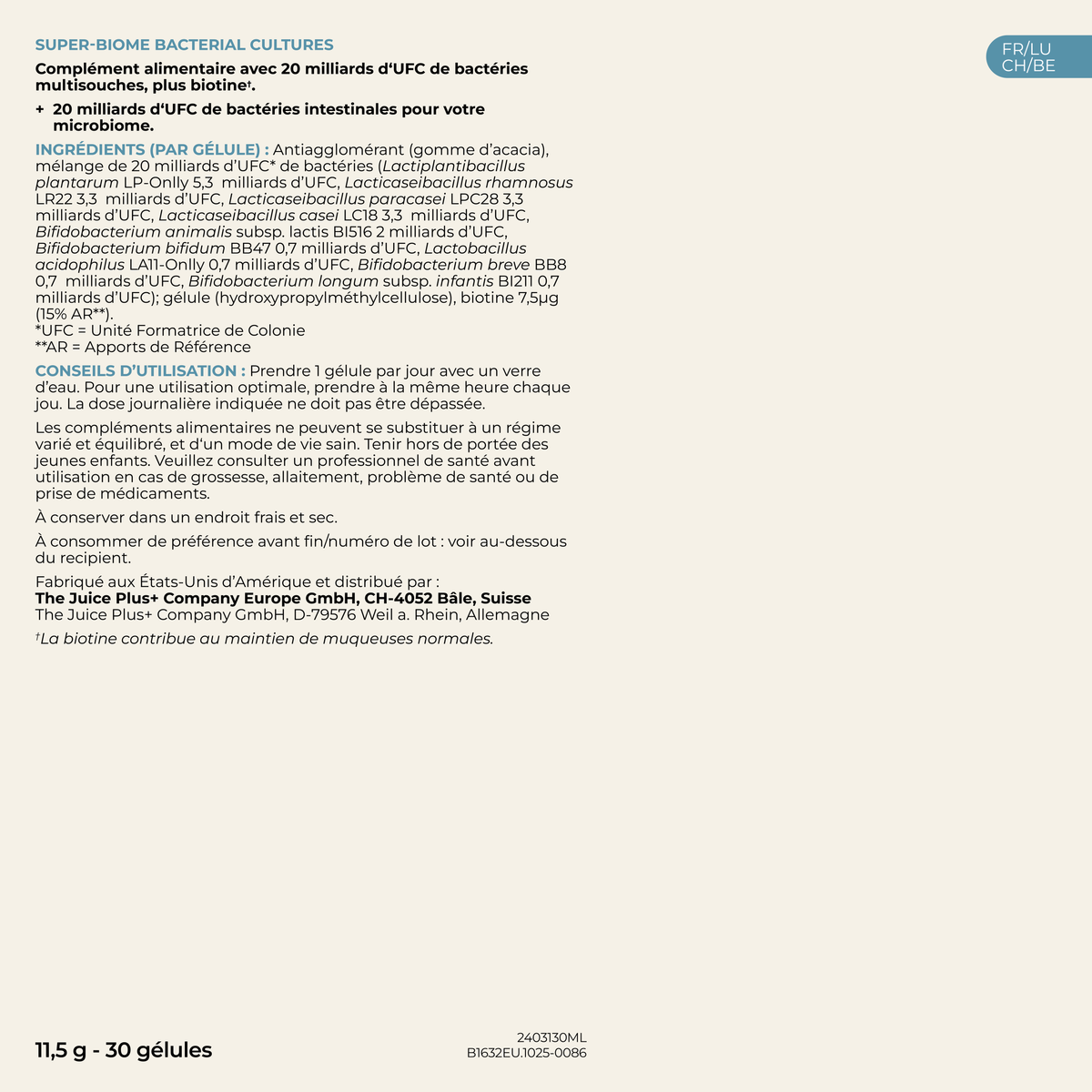 Super-Biome Bacterial Cultures – Juice Plus+ CHF